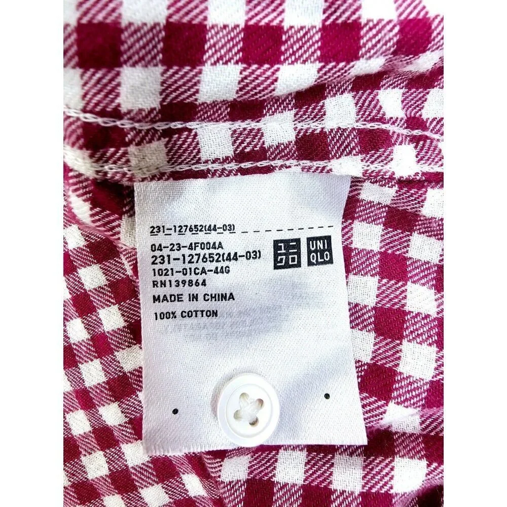 Uniqlo Size Large Womens Red White Check Flannel Long Sleeve Cotton Pocket Shirt - Picture 6 of 10